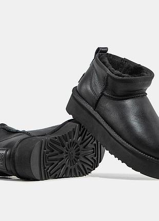 Женские зимние угги ugg ultra mini platform black, кожаные ботинки на платформе, обувь на меху овчина на зиму 37