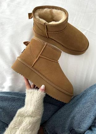 Женские рыжие зимние угги ugg ultra mini platform ginger, ботинки на высокой платформе, обувь на зиму на овчин