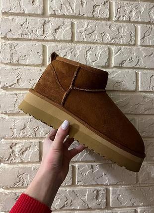 Женские зимние угги ugg ultra mini grey suede platfor, теплые женские ботинки, качественная высокая обувь