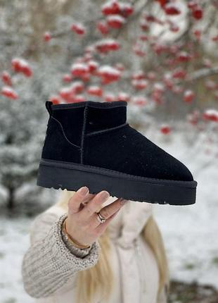 Женские черные зимние угги ugg ultra mini platform black, теплые ботинки на платформе, обувь на меху овчина 39