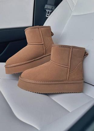 Жіночі зимові рожеві угги ugg classic mini brown platform, теплі черевики, якісне високе взуття на зиму угги класік міні