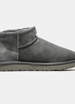 Женские угги серые ugg classic ultra mini gray, низкие зимние ботинки на овчине, замшевая обувь на меху класик 39