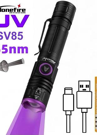 Ультрафіолетовий ліхтарик - детектор alonefire sv85, 365nm, 5w із зумом / лінзою / акумулятором 18650 та кабелем t-c