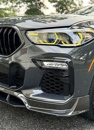 Передний бампер лип карбон v1 (для m-sport, 2018-2022) для bmw x6 g06 2019–2027 гг