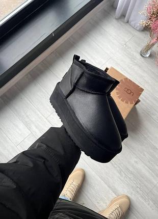 Женские зимние угги ugg ultra mini platform black, теплые ботинки кожаные на платформе, обувь на меху овчина 40