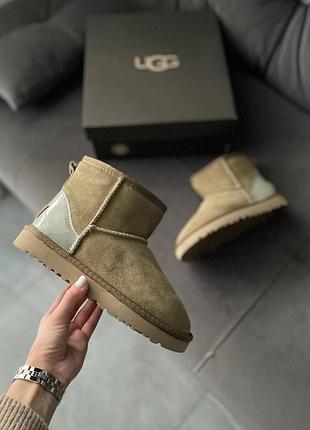 Жіночі зимові угги ugg classic mini mokko, замшеві жіночі черевики, високе взуття на хутрі овчина на зиму угги класік міні