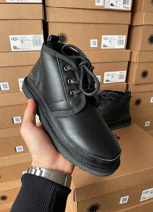 Унисекс зимние угги ugg neumel black leather, теплые женские ботинки, качественная высокая обувь на зиму угги 42, 38