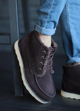 Мужские зимние угги ugg chokolad, тёплые темные ботинки, качественная высокая обувь на зиму угги шоколад 42