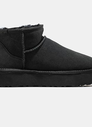Жіночі зимові угги ugg ultra mini platform black, теплі черевики на платформі, взуття на хутрі овчина на зиму класік міні