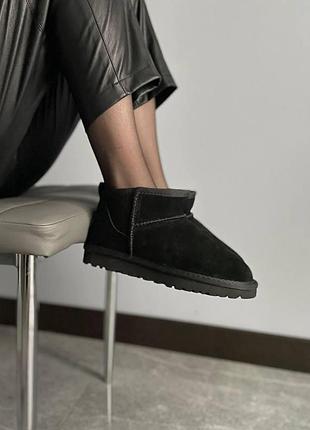 Унисекс угги ugg ultra mini black, черные зимние замшевые ботинки на овчине зима, женская обувь на меху ультра 44, 39