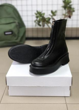 Зимние женские черные ботинки the row women's, высокая кожаная обувь с мехом овчина на зиму. 41