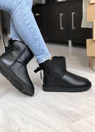 Женские зимние угги ugg bailey leather, высокие кожаные ботинки с бантом, обувь на меховой бант. 40