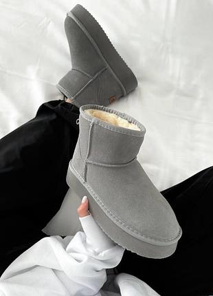 Замшевые женские серые угги ugg mini platform cool grey, зимняя обувь на платформе, ботинки на меху овчина угг 38