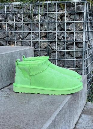 Зимние угги ugg ultra mini green, замшевые женские ботинки, зеленая обувь на меху овчина на зиму ультра мини 38
