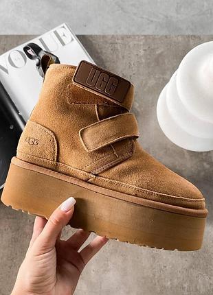 Жіночі зимові угги ugg neumel platform, рижі теплі жіночі черевики, якісне високе взуття на зиму угги неумел