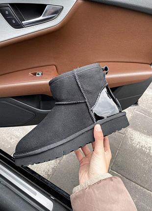 Женские зимние угги ugg classic mini, теплые женские замшевые ботинки, лакированная пятка высокая обувь міні 40