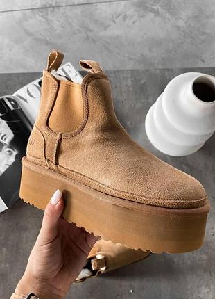 Жіночі зимові угги ugg neumel chelsea platform, теплі жіночі черевики, якісне високе взуття на зиму угги неумел
