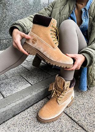 Женские ботинки зимние timberland x off-white ginger termo, обувь на термо, рыжие тимберленд с шнуровкой 40