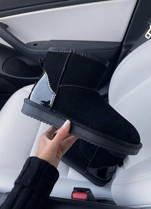 Женские черные зимние угги ugg classic mini, теплые женские ботинки, качественная высокая обувь на зиму угги