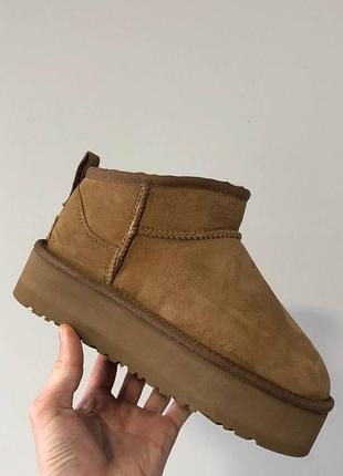 Жіночі зимові угги ugg ultra mini platform, рижі черевики на високій платформі, взуття на зиму на овчині хутро ультра міні