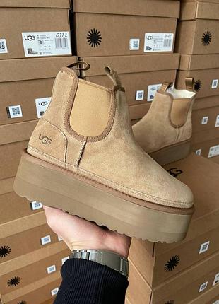 Женские зимние угги ugg neumel chelsea chestnut platform, теплые женские ботинки, качественная высокая обувь 38