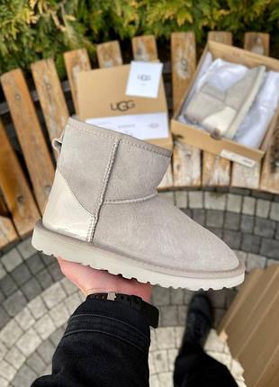 Женские зимние угги ugg light grey metallic suede, женские замшевые ботинки, обувь на меху овчина лак пятая уг 39