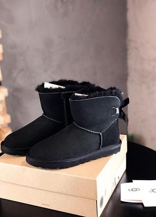 Жіночі зимові угги ugg bailey bow ii, високі замшеві черевики з бантом, взуття на хутрі овчина байлей