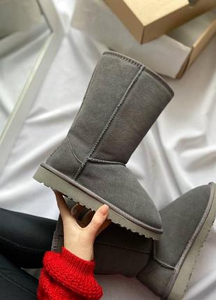 Женские угги ugg classic tall il boot light blue, высокие синие замшевые ботинки на меху овчина на зиму, класс 38
