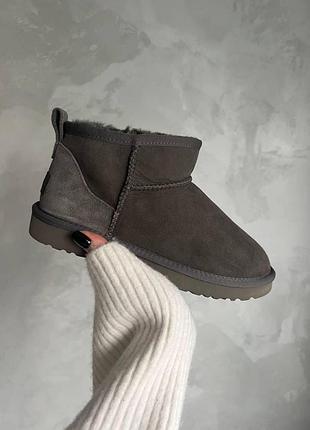 Женские зимние угги ugg ultra mini gray, замшевые женские натуральные ботинки, низкая обувь на меху овчина 37