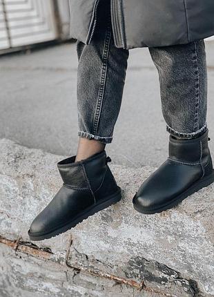 Унисекс зимние угги ugg classic mini ii black leather, теплые женские ботинки, качественная высокая обувь 38