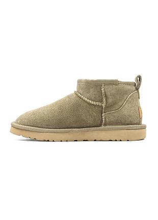 Женские зимние угги ugg ultra mini khaki, замшевые женские хаки ботинки, низкая обувь на меху овчина, зима мех 39