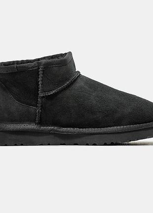 Зимние угги ugg ultra mini black, черные замшевые ботинки на овчине, женская обувь на меху ультра мини 40