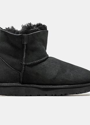Женские зимние черные угги ugg mini black zip, замшевые ботинки на замочке, обувь на овчине мех мини зип замок