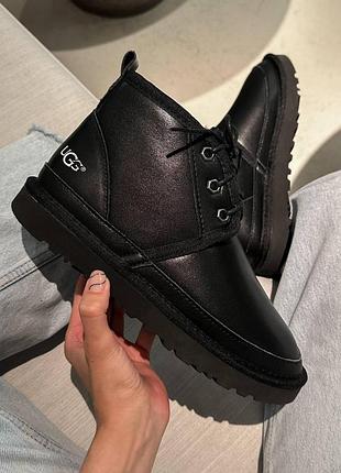 Унісекс зимові угги ugg neumel leather black, теплі жіночі черевики, якісне високе взуття на зиму угги чоловічі