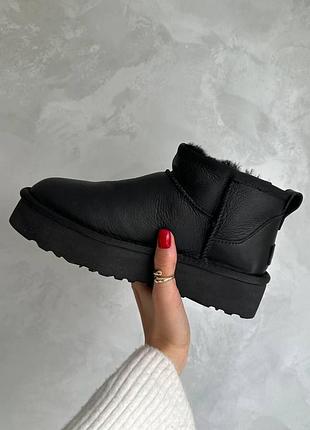Женские зимние угги ugg ultra mini platform black, ботинки на платформе, кожаная обувь на меху овчина на зиму 39