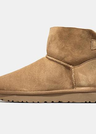 Жіночі зимові угги ugg bailey bow mini brown, замшеві черевики з бантом, взуття на хутрі овчина байлей