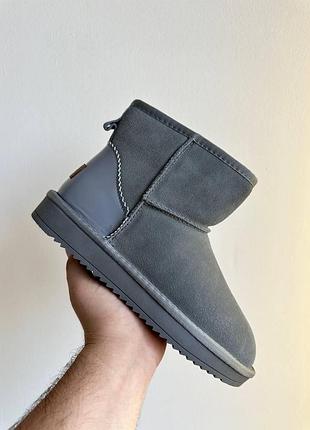 Женские зимние угги ugg mini grey, лакированная пятка, замшевые женские ботинки, серая обувь на меху овчина 40