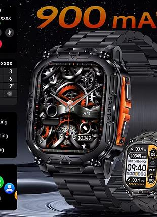 Мужские смарт-часы military pro 2.01" hd с bluetooth звонками, пульсометром, spo2, led фонариком и мощной батареей