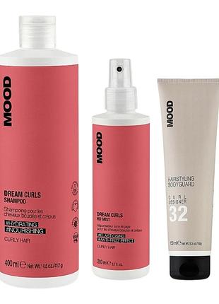 Набор для ухода за кудрявыми волосами mood dream curls шампунь 400 мл, спрей-кондиционер 200 мл, крем для локонов 150 мл