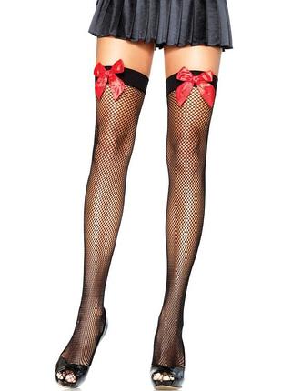 Leg avenue fishnet thigh highs with bow os black & red - чулки с бантом (черно-красный)