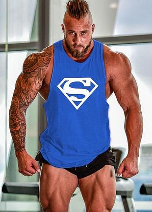 Майка у синьому кольорі sport line з білим принтом superman