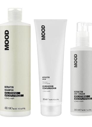 Набор для восстановления и укрепления волос с кератином mood keratin шампунь 400 мл, маска 300 мл, крем 2 в 1 200 мл