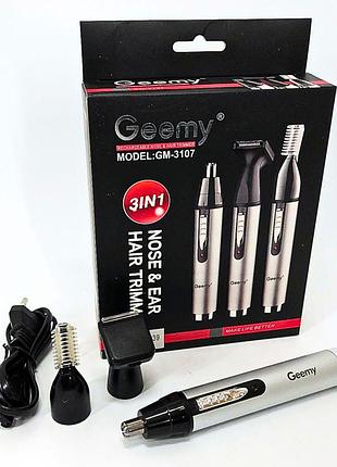Тример для носа та вух gemei gm-3107 3в1+відеоогляд / електробритва чоловіча з насадками