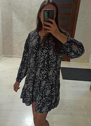 Ярусное струящееся платье в мелкий цветочек вискоза h&amp;m s-m