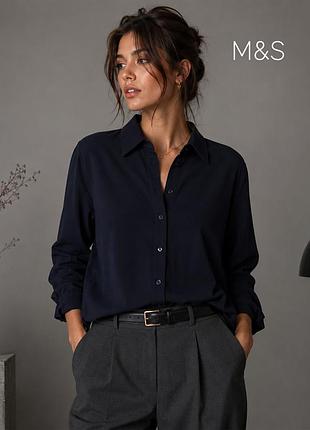 Нова темно синя приталена сорочка marks & spencer l