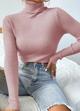 Лонгслів водолазка в рубчик базова жіноча zara колір пильної троянди