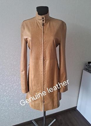 Красивый кожаный плащ/100% genuine leather