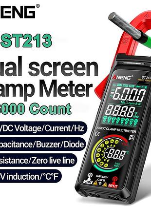Токовые (токовые) клещи aneng st213 pro 600v ac/dc voltage, 400a ac/dc current, ncv, мультиметр, цвет. дисплей, true rms, кейс, дополнительные щупы