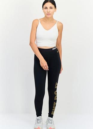 Лосини nike pro чорні з золотим логотипом l