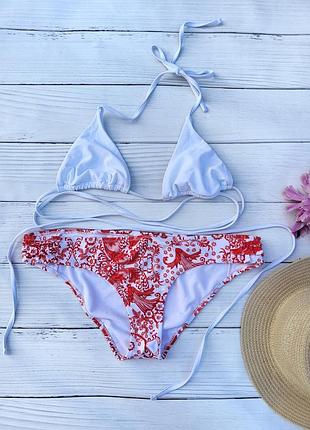 Купальник женский раздельный бюстик шторки и трусики prettylittlething оранжевый с белым l, 46